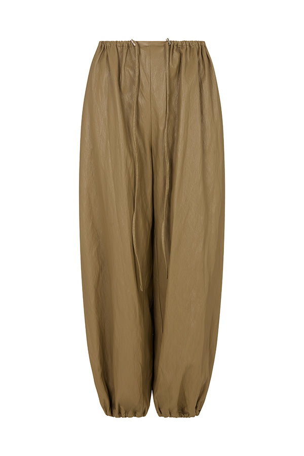GHENT FAUX LEATHER HAREM PANTS IN KHAKI