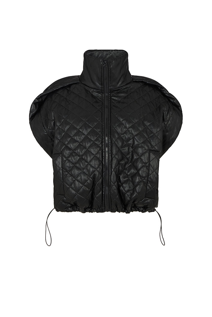 GHENT FAUX LEATHER PADDED GILET IN BLACK