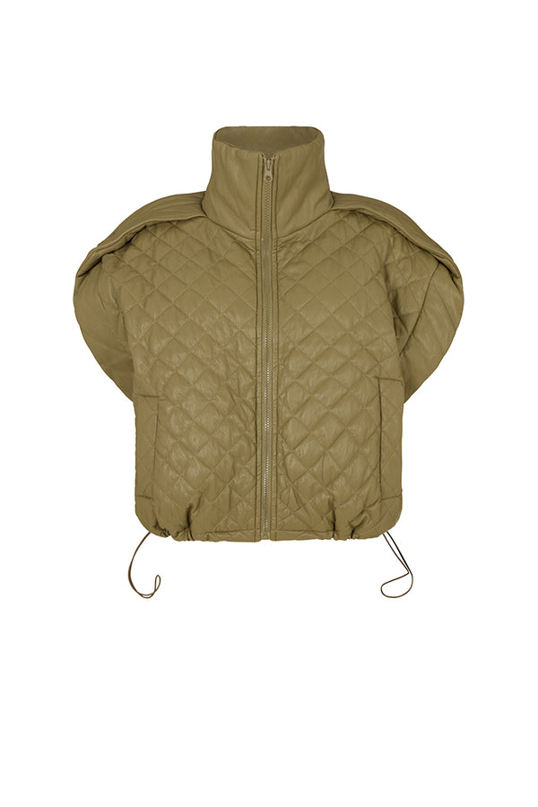 GHENT FAUX LEATHER PADDED GILET IN KHAKI