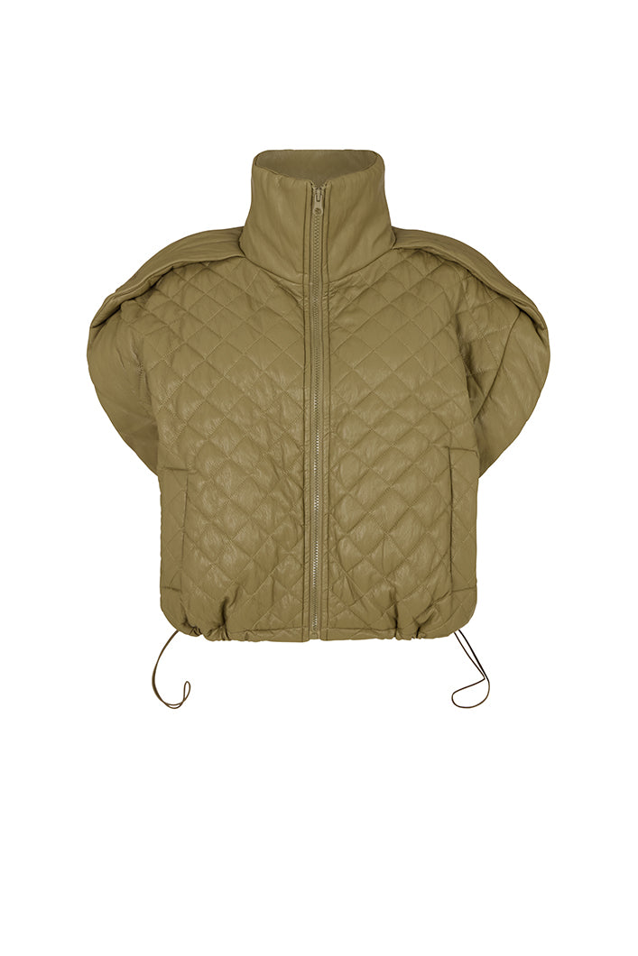 GHENT FAUX LEATHER PADDED GILET IN KHAKI