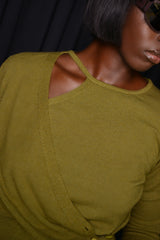 VARNA ASYMMETRIC LONG SLEEVE CARDIGAN IN OLIVE GREEN