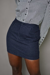 MILAN PINSTRIPED TAILORED MINI SKIRT IN NAVY