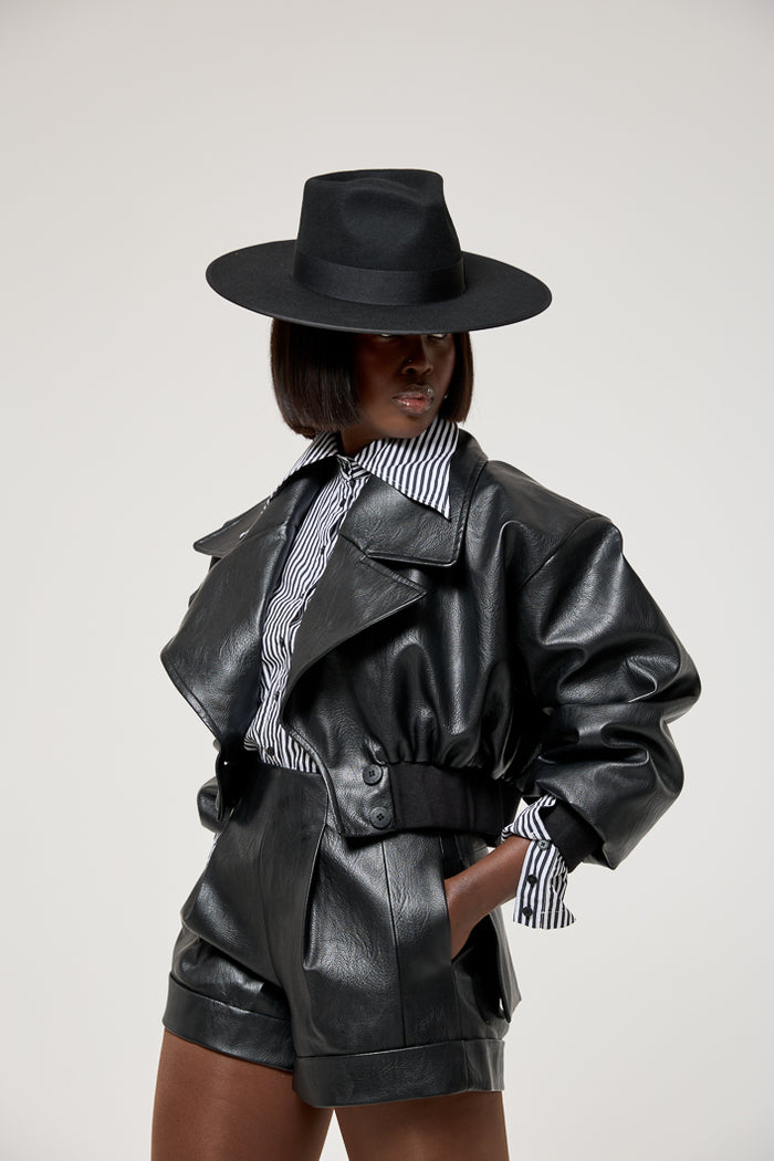FARGO REVERSIBLE FAUX LEATHER BOMBER IN BLACK – THE KEMIST