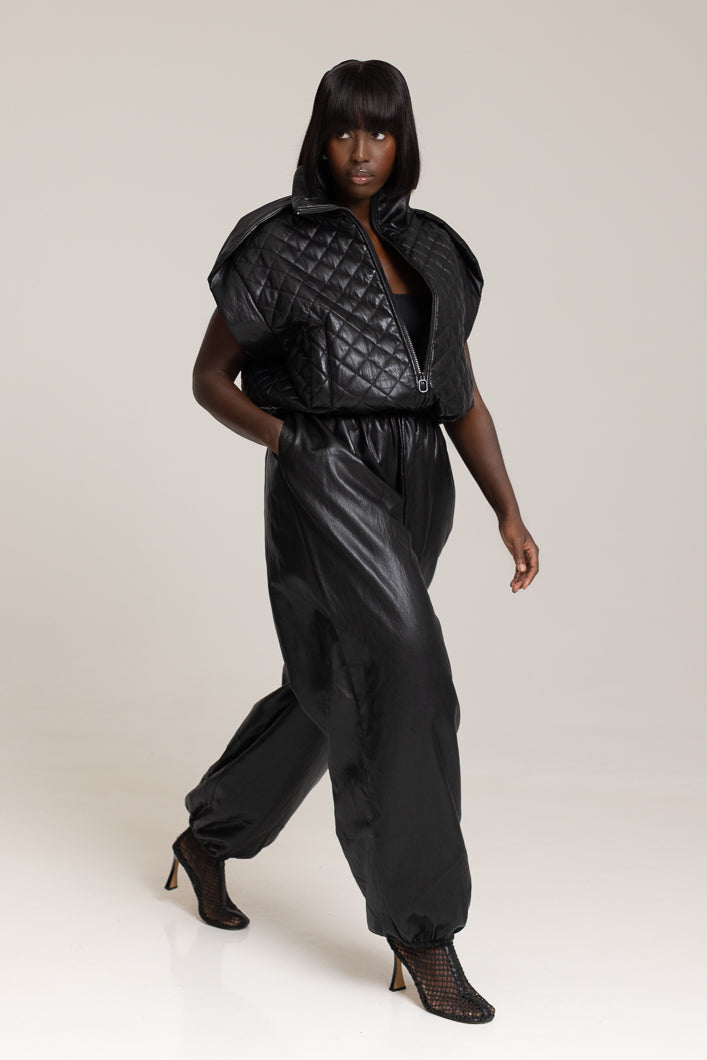 GHENT FAUX LEATHER HAREM PANTS IN BLACK