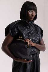 ODENSE OVERSIZE COIN PURSE IN BLACK DENIM