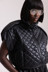 GHENT FAUX LEATHER PADDED GILET IN BLACK
