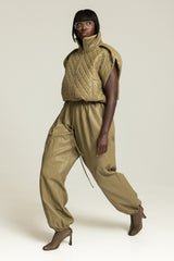 GHENT FAUX LEATHER PADDED GILET IN KHAKI