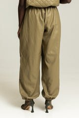 GHENT FAUX LEATHER HAREM PANTS IN KHAKI