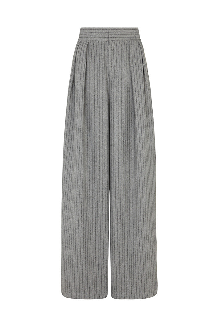 GRAHAM PINSTRIPED WIDE LEG PANTS IN GREY