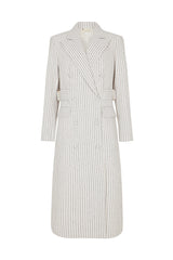 GRAHAM TAILORED PINSTRIPED COAT WITH SIDE BELT IN OFF-WHITE