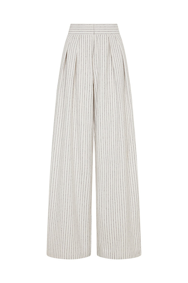 GRAHAM PINSTRIPED WIDE LEG PANTS IN OFF-WHITE