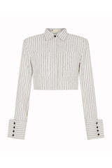 GRAHAM PINSTRIPED CROPPED SHIRT JACKET IN OFF-WHITE