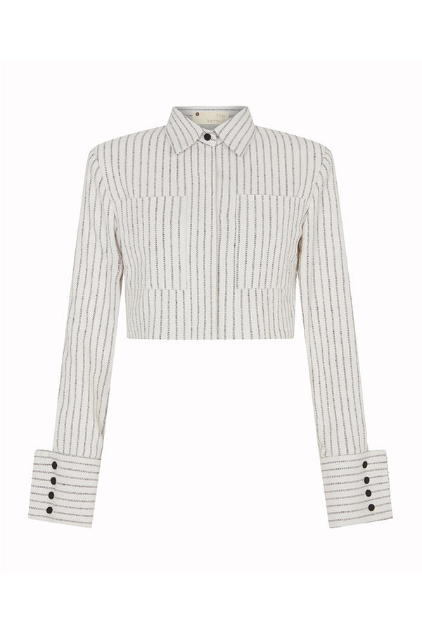 GRAHAM PINSTRIPED CROPPED SHIRT JACKET IN OFF-WHITE