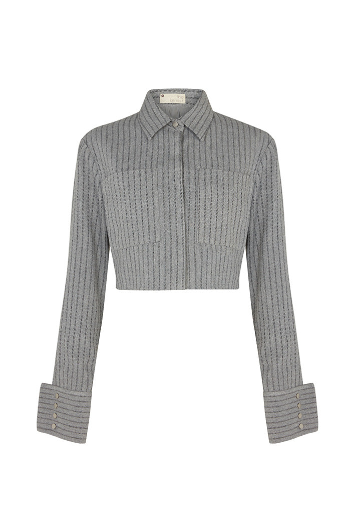 GRAHAM PINSTRIPED CROPPED SHIRT JACKET IN GREY