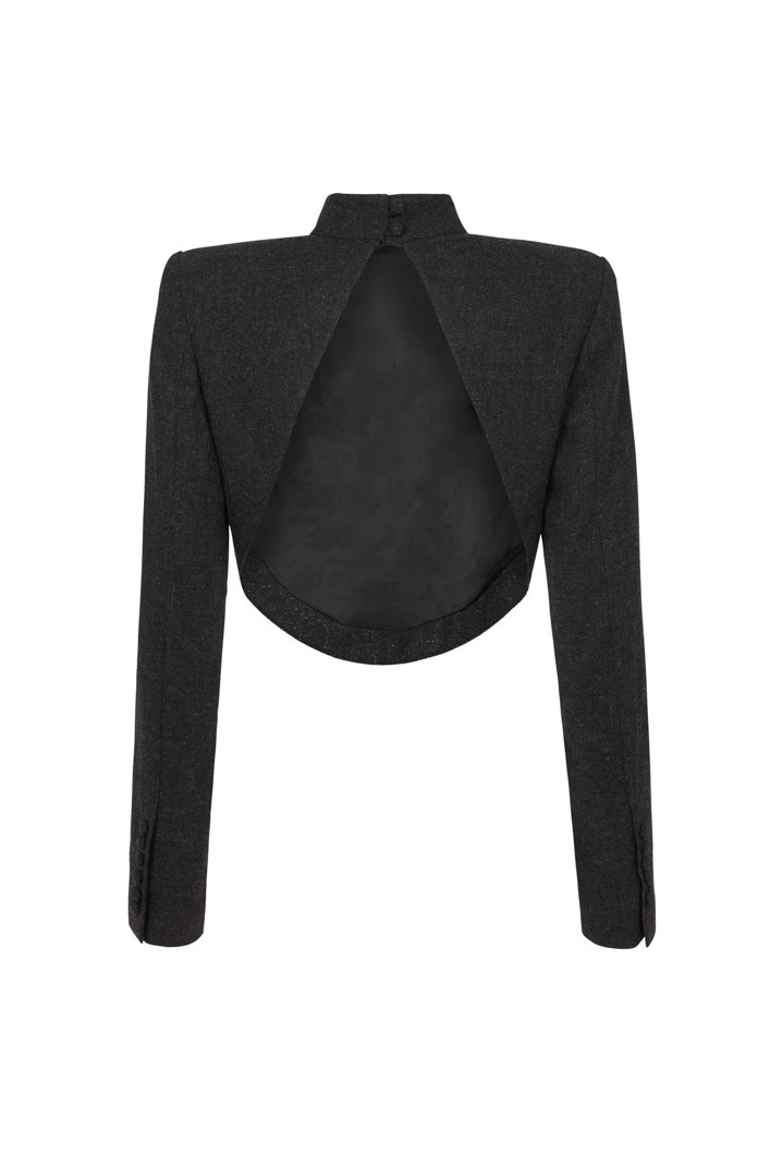 HAMPTON SHOULDER PADDED TAILORED BACKLESS TOP IN CHARCOAL