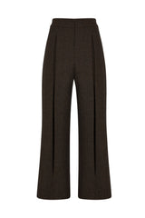 HARROW WIDE LEG HERRINGBONE FRONT PLEATED PANTS IN DARK BROWN