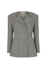 HIGHBURY CHALK STRIPE TAILORED BLAZER IN GREY