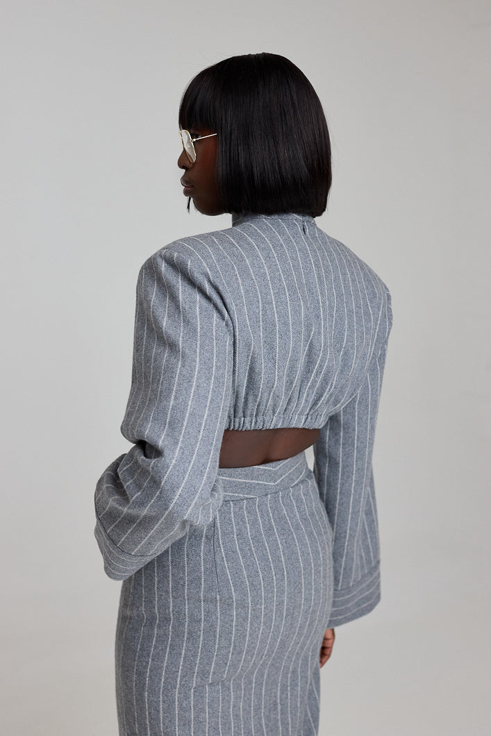 HIGHBURY CHALK STRIPE LONG SLEEVE TOP IN GREY