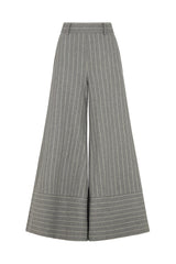 HIGHBURY CHALK STRIPE FLARED PANTS IN GREY