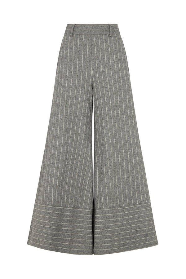 HIGHBURY CHALK STRIPE FLARED PANTS IN GREY