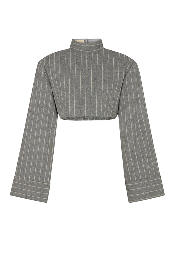 HIGHBURY CHALK STRIPE LONG SLEEVE TOP IN GREY