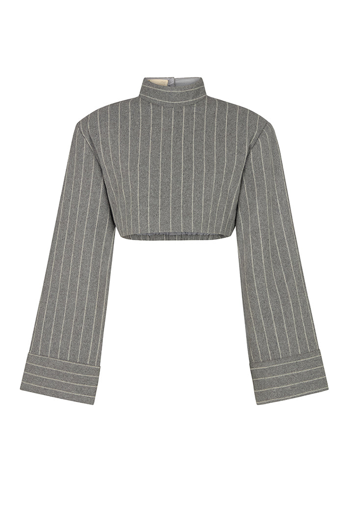 HIGHBURY CHALK STRIPE LONG SLEEVE TOP IN GREY