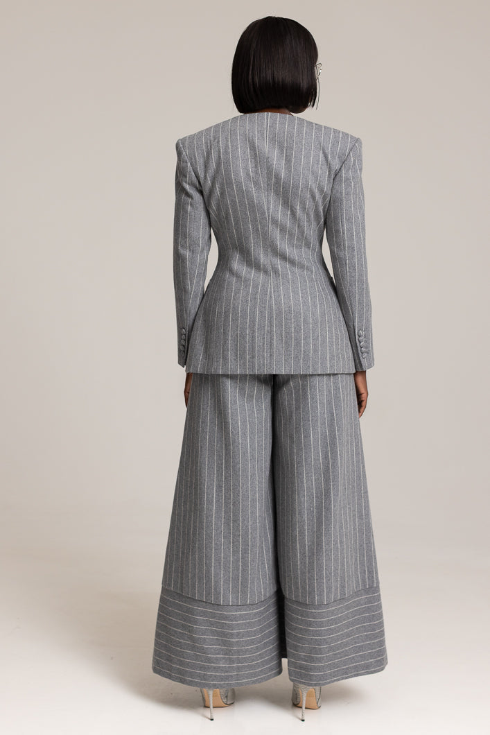 HIGHBURY CHALK STRIPE TAILORED BLAZER IN GREY