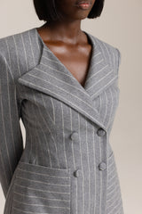 HIGHBURY CHALK STRIPE TAILORED BLAZER IN GREY