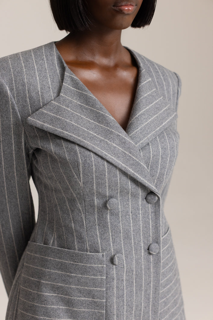 HIGHBURY CHALK STRIPE TAILORED BLAZER IN GREY