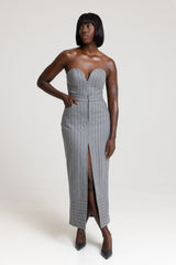 HIGHBURY CHALK STRIPE MAXI PENCIL SKIRT IN GREY
