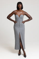 HIGHBURY CHALK STRIPE MAXI PENCIL SKIRT IN GREY