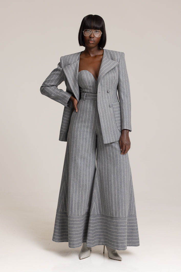HIGHBURY CHALK STRIPE TAILORED BLAZER IN GREY