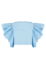 KAILI RUFFLED SLEEVELESS TOP IN BLUE