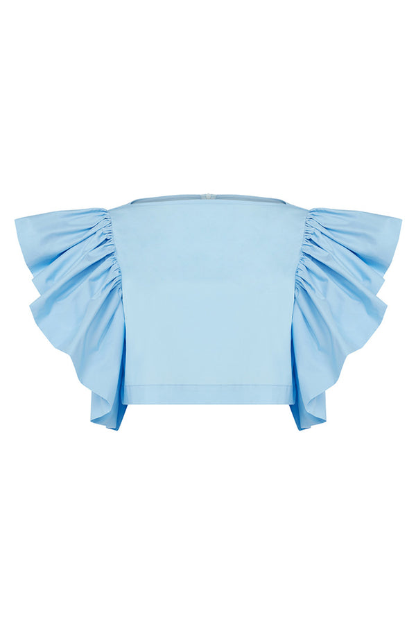 KAILI RUFFLED SLEEVELESS TOP IN BLUE