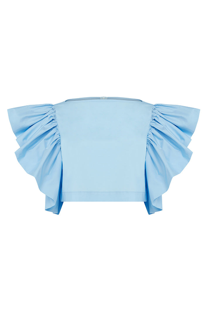KAILI RUFFLED SLEEVELESS TOP IN BLUE