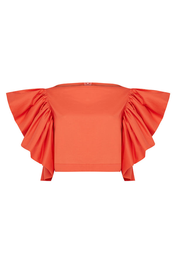 KAILI RUFFLED SLEEVELESS TOP IN ORANGE