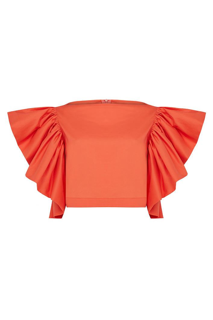 KAILI RUFFLED SLEEVELESS TOP IN ORANGE