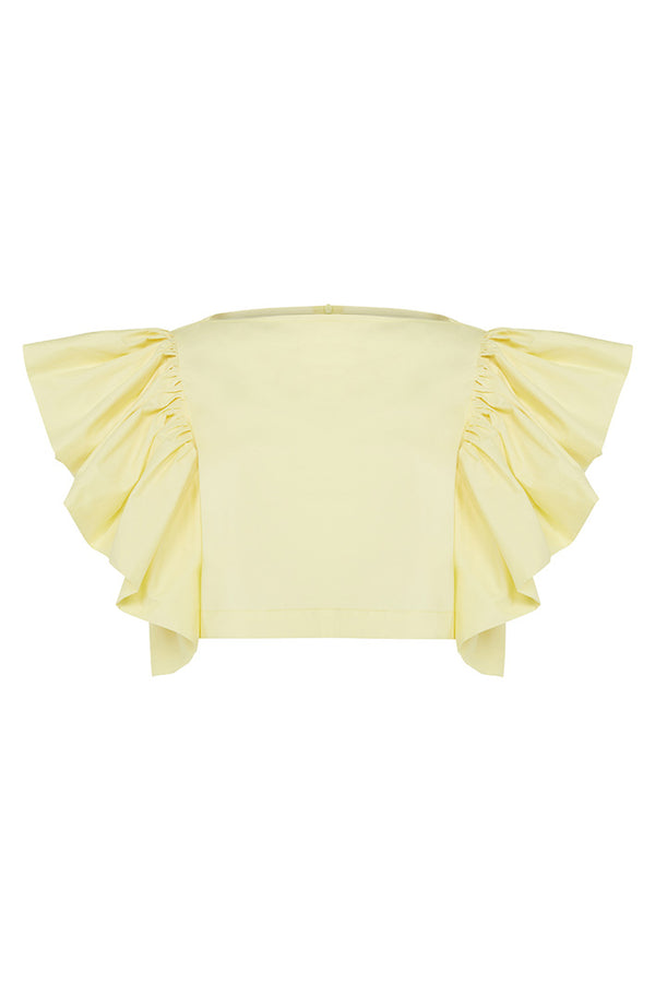 KAILI RUFFLED SLEEVELESS TOP IN YELLOW