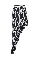 SITGES RUFFLED ASYMMETRIC SKIRT IN CHARCOAL TK SCRIPT
