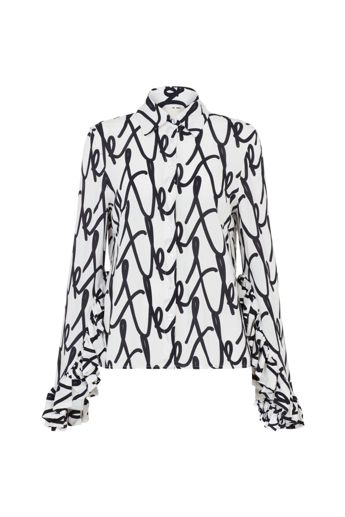 KEMI K RUFFLE SLEEVED SHIRT IN WHITE TK SCRIPT