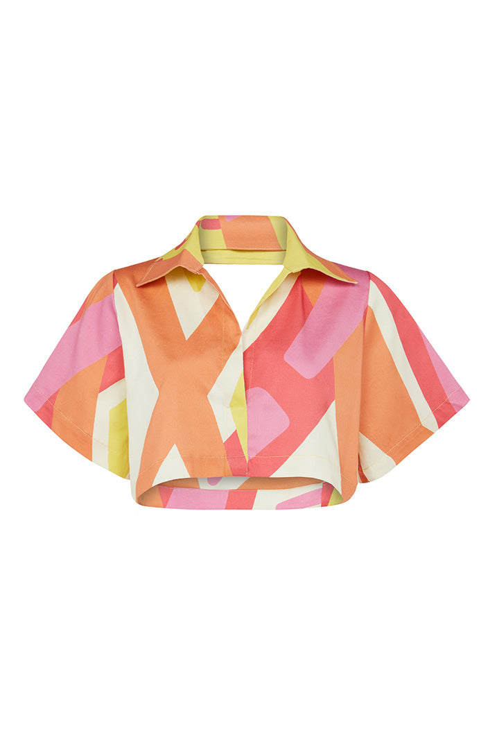 KOS BACKLESS CROPPED SHIRT IN KAYSERI PRINT