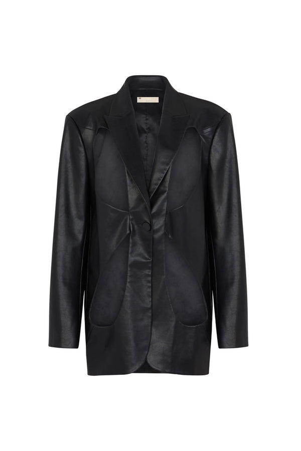 LAHORE PELLE CUT OUT FAUX LEATHER BLAZER IN BLACK