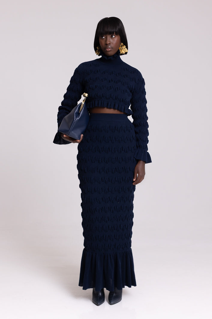 LEURA KNIT MERMAID SKIRT IN NAVY