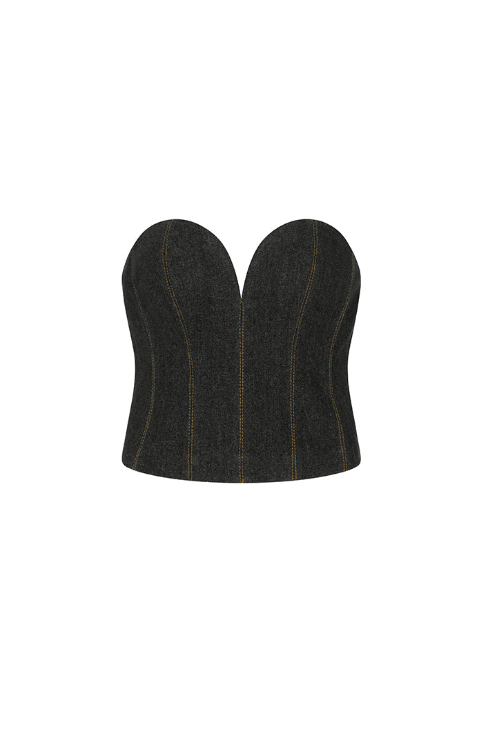 LINCOLN BUSTIER IN BLACK DENIM
