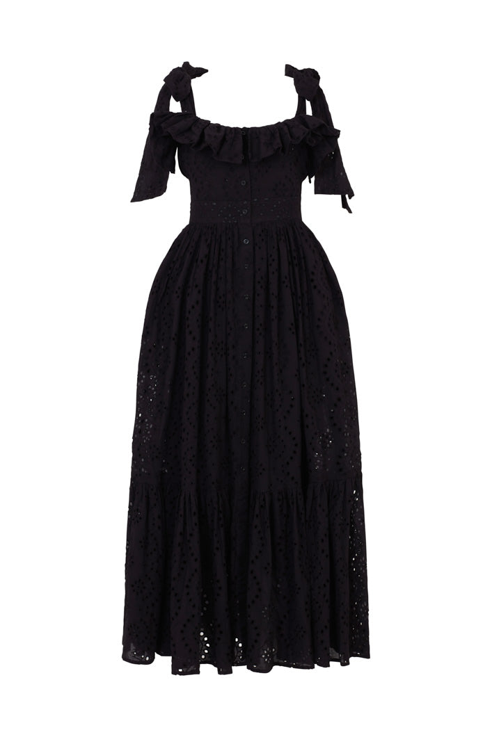 LISBON BRODERIE ANGLAISE MAXI SUNDRESS IN BLACK