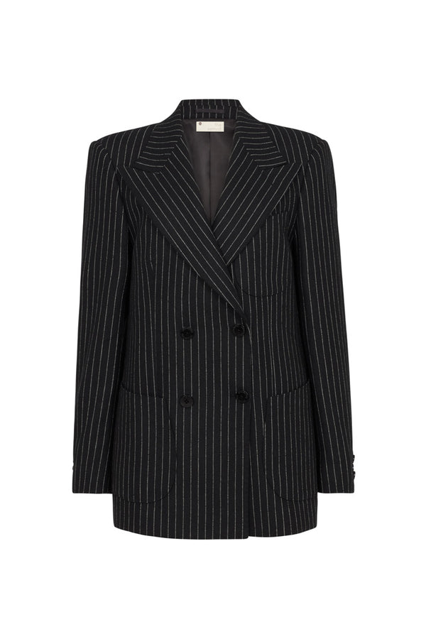 LONDON PINSTRIPED DOUBLE BREASTED BLAZER IN BLACK