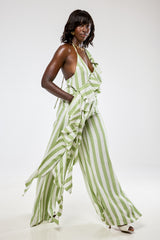 LUCA STRIPE PLEATED WIDE LEG PANTS IN GREEN