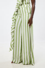 LUCA STRIPE PLEATED WIDE LEG PANTS IN GREEN