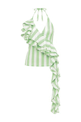 LUCA STRIPE WATERFALL CAMI TOP IN GREEN