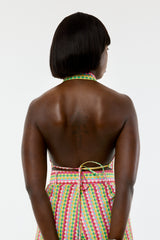 MALI BACKLESS TIE-BACK SHIRT IN MIDI MULTI DIAMONDS